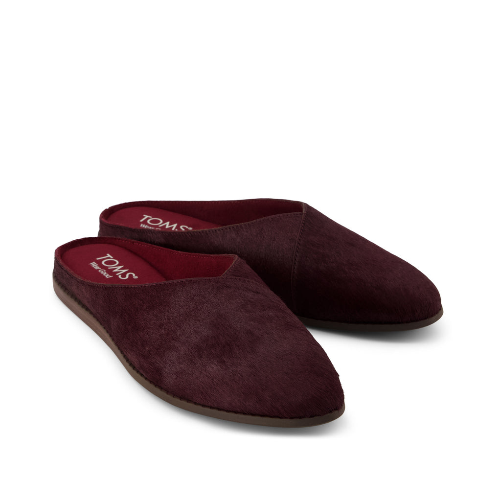 Amelia Mule - Dark Burgundy Hair Leather Front View