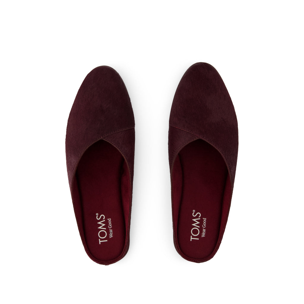 Amelia Mule - Dark Burgundy Hair Leather Top View