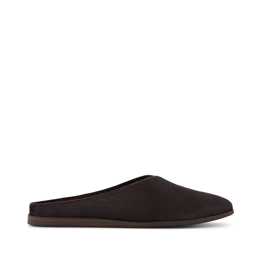Amelia Mule - Chocolate Brown Hair Leather Side View