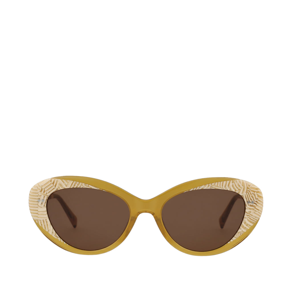 Luna Handcrafted Sunglasses - Striped Sunflower-Brown Front View
