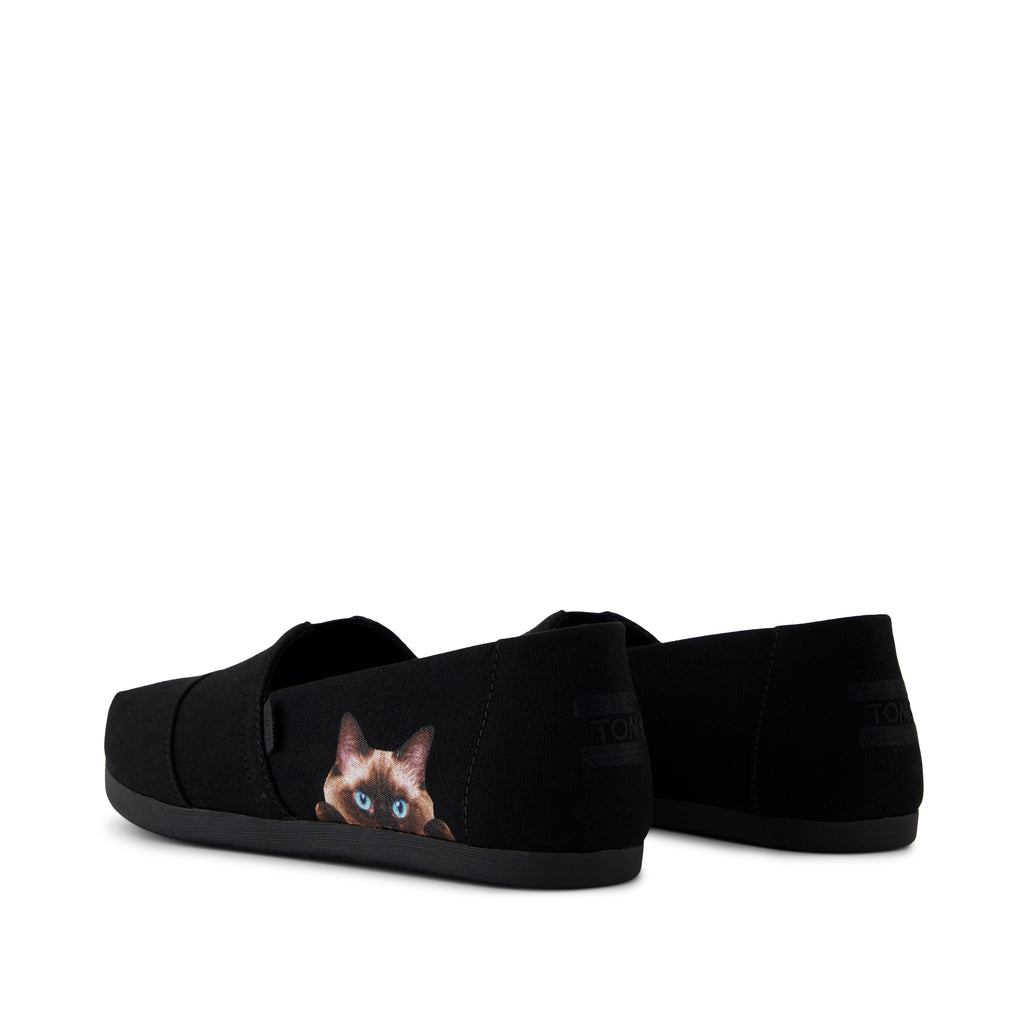 Alpargata Classic - Black Recycled Canvas Cat Print Back View