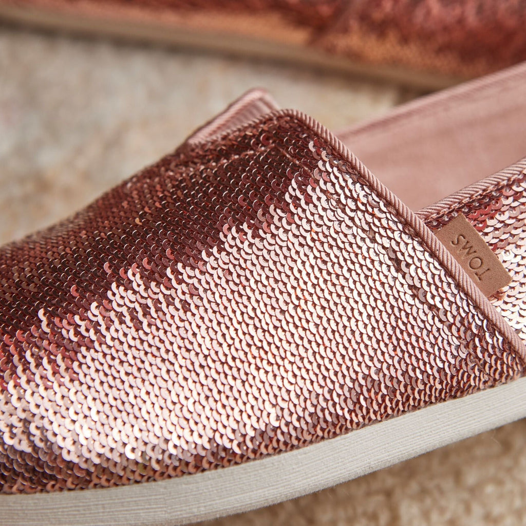 Up close detail shot of the pink sequin alpargata