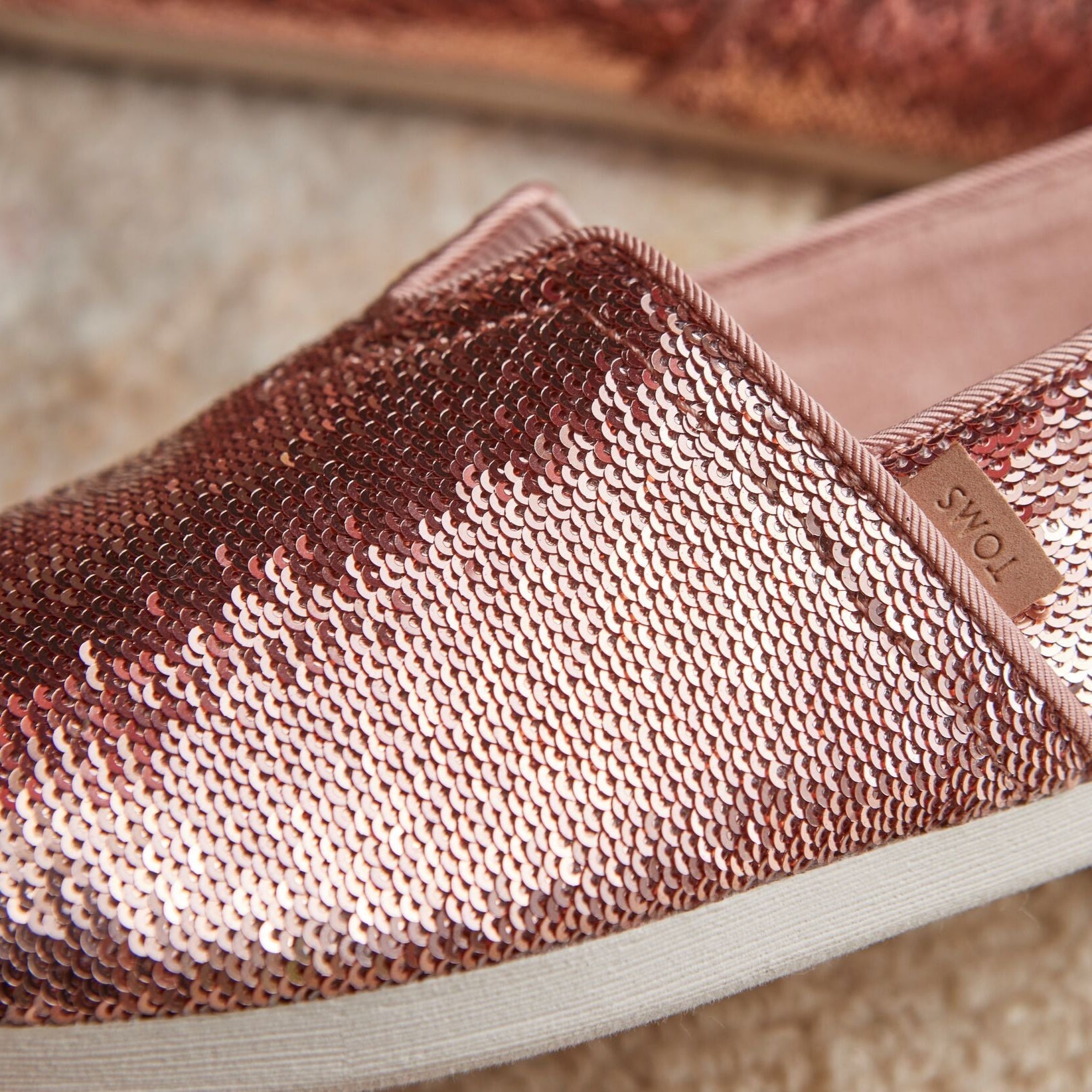 Up close detail shot of the pink sequin alpargata