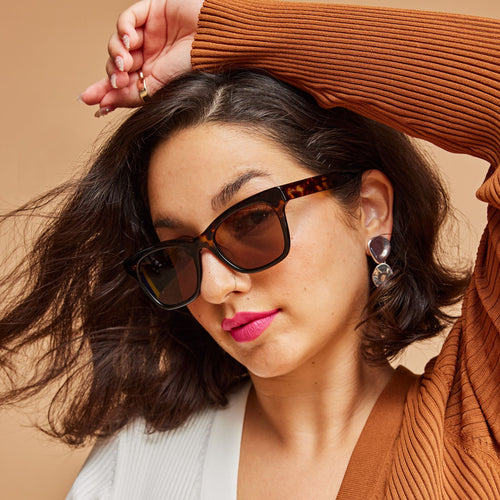 Margot Tortoise Fade Handcrafted Sunglasses on model image shot