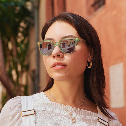 Women's Marlowe Jade Handcrafted Sunglasses model image