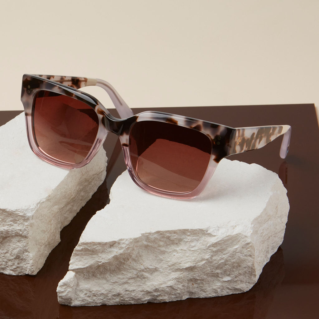 Madison Handcrafted Tortoise Pink Fade Sunglasses laydown shot