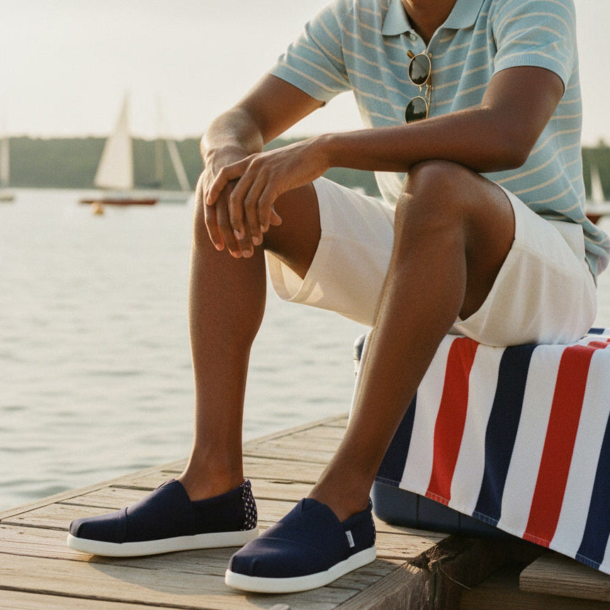 On model image of the navy stars men's Alp FWD slip on sneaker