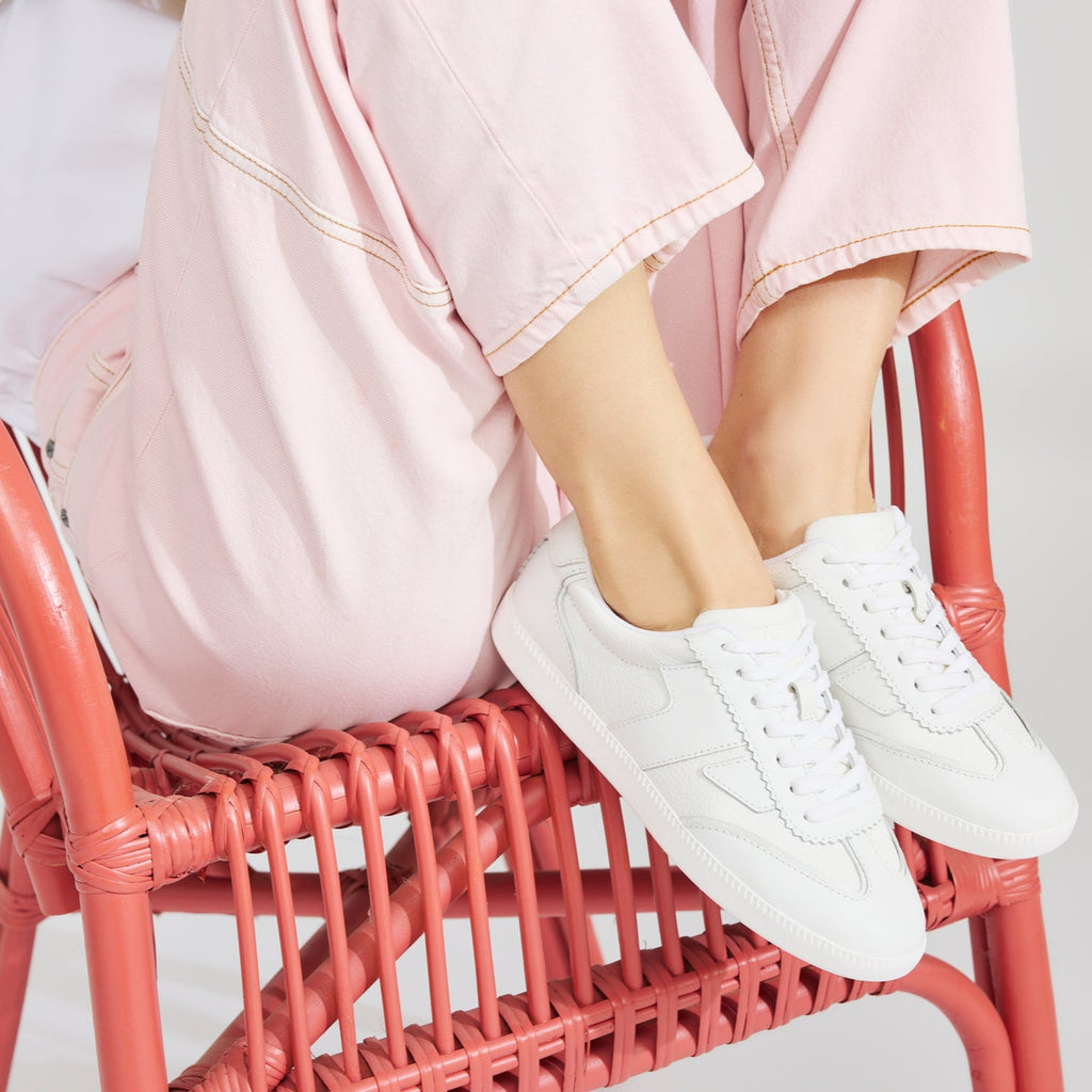 On figure image of the white Collins leather lace up sneakers