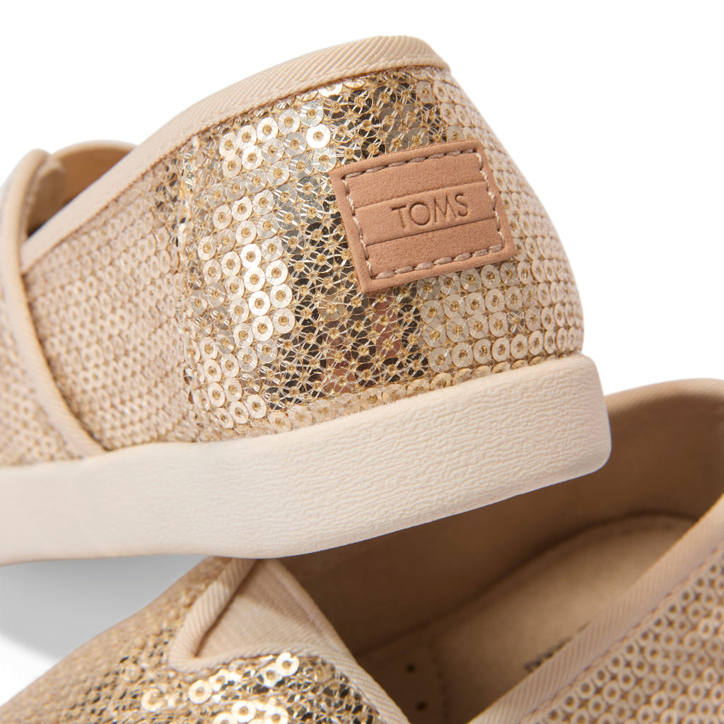 Toddler Alpargata in Champagne Mini Sequin Shoe Detail Laydown Back Shot