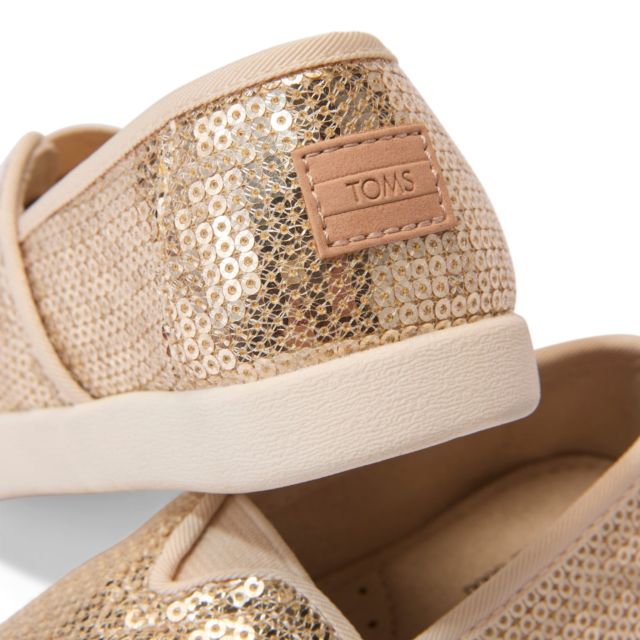 Toddler Alpargata in Champagne Mini Sequin Shoe Detail Laydown Back Shot