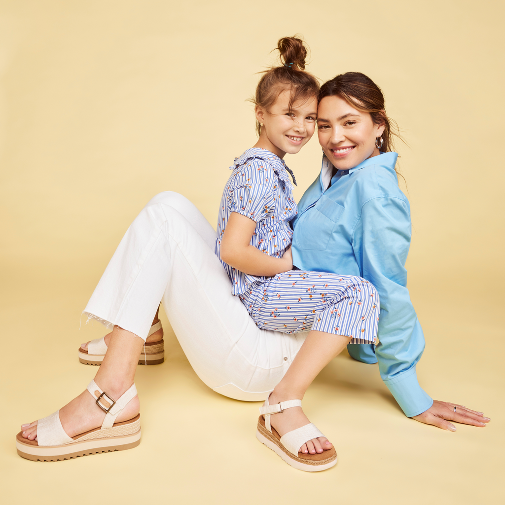 Mommy And Me Photo Wearing Diana Natural Textile Diana Espadrille Wedge Sandals