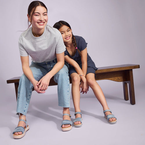 On figure image of the Denim Fray Abby Espadrille Sandals