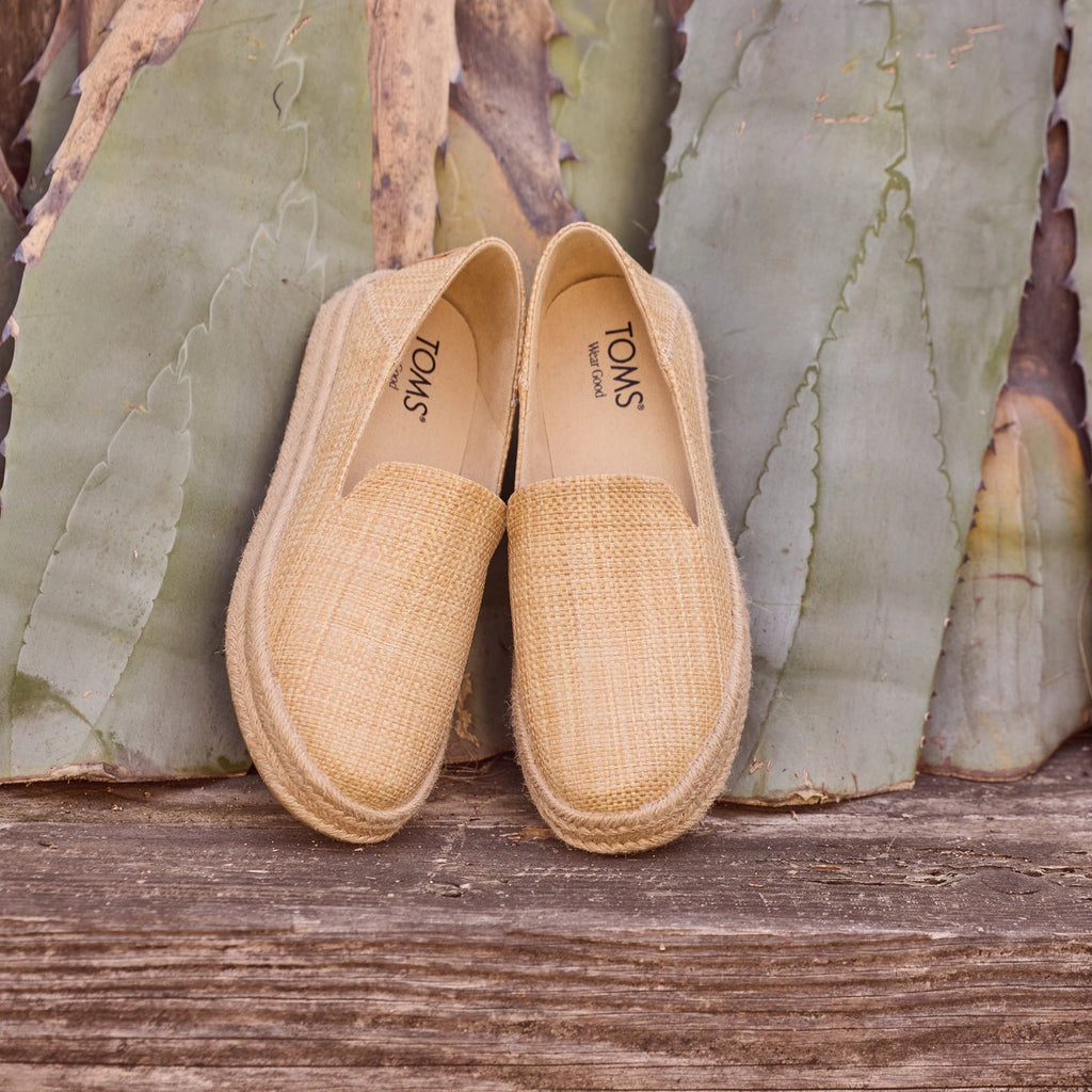 Laydown image of the Carolina Almond Raffia Espadrille