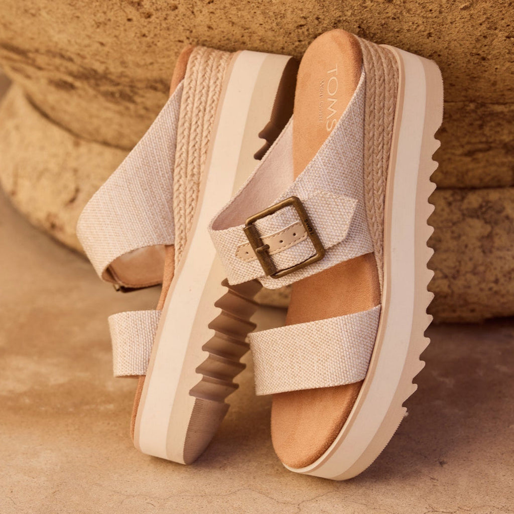 Laydown image of the Natural Yarn Dye Diana Mule Buckle Wedge Sandal