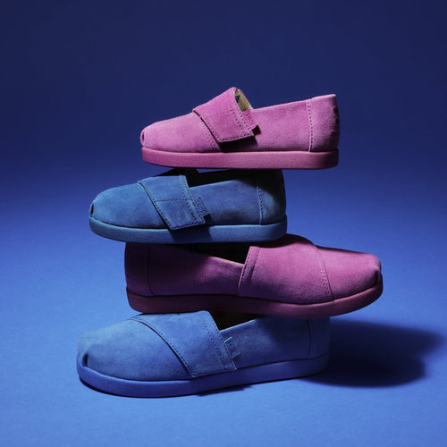 TOMS x Jamie Mizrahi Alpargata Classic Kids  Shoe - Water Repellent Electric Blue Suede Laydown View