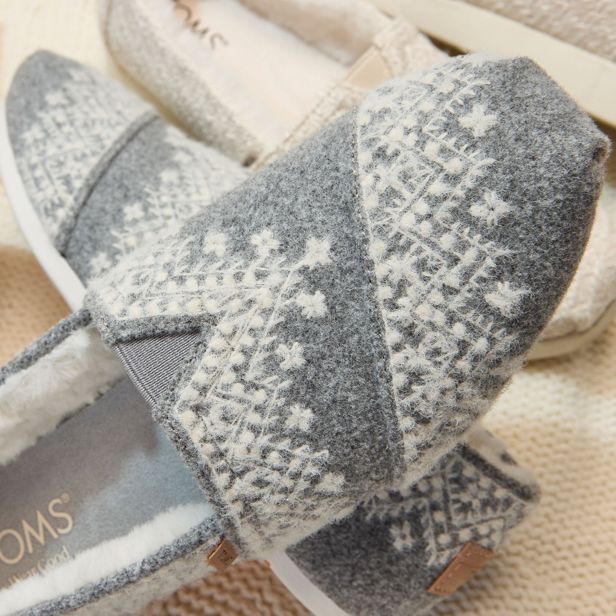 Up close detail shot of the fair isle cozy alpargata