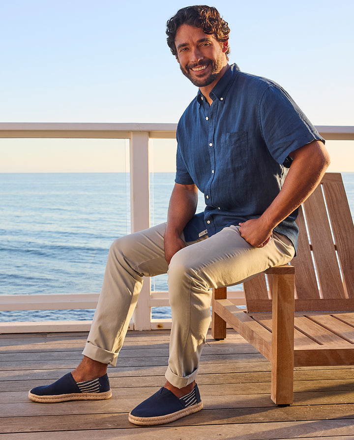 Men's Alpargata Rope 2.0 Espadrille in Navy Stripes shown.