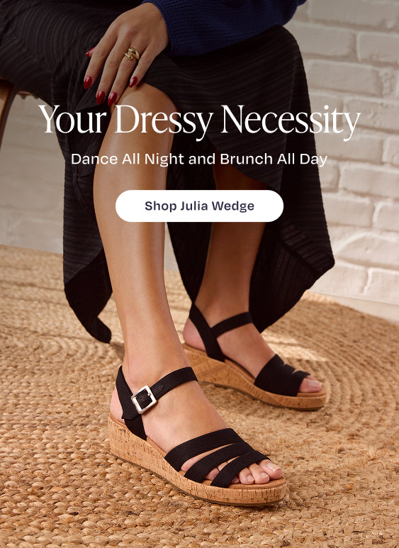 Your Dressy Necessity. Dance All Night and Brunch All Day. Shop Julia Wedge: model in Black Woven.