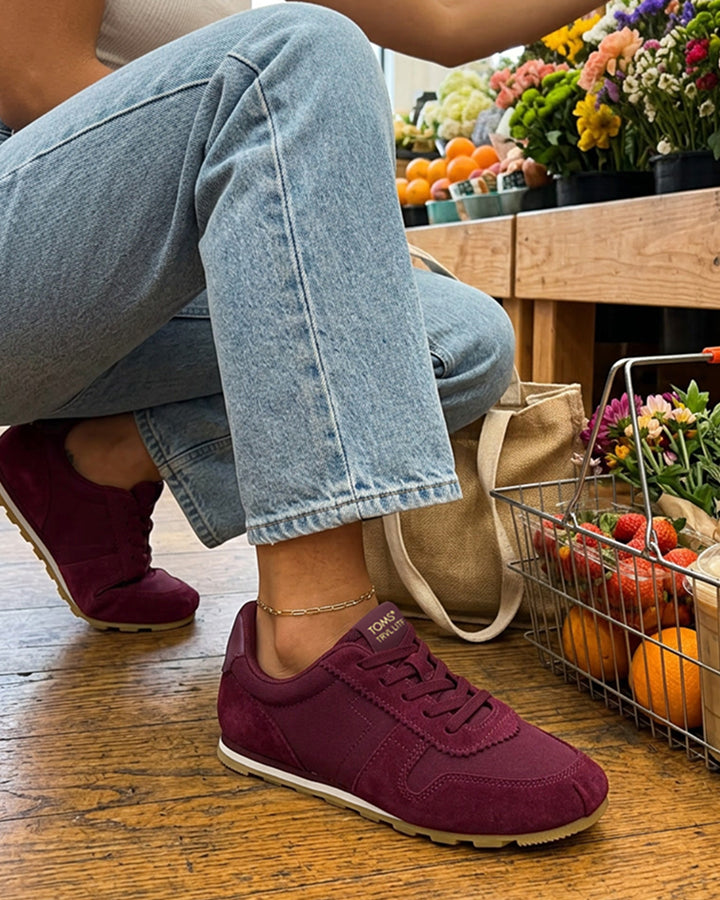 Women's TRVL Lite Palisade Sneaker in Water Repellent Burgundy Vintage Twill shown.